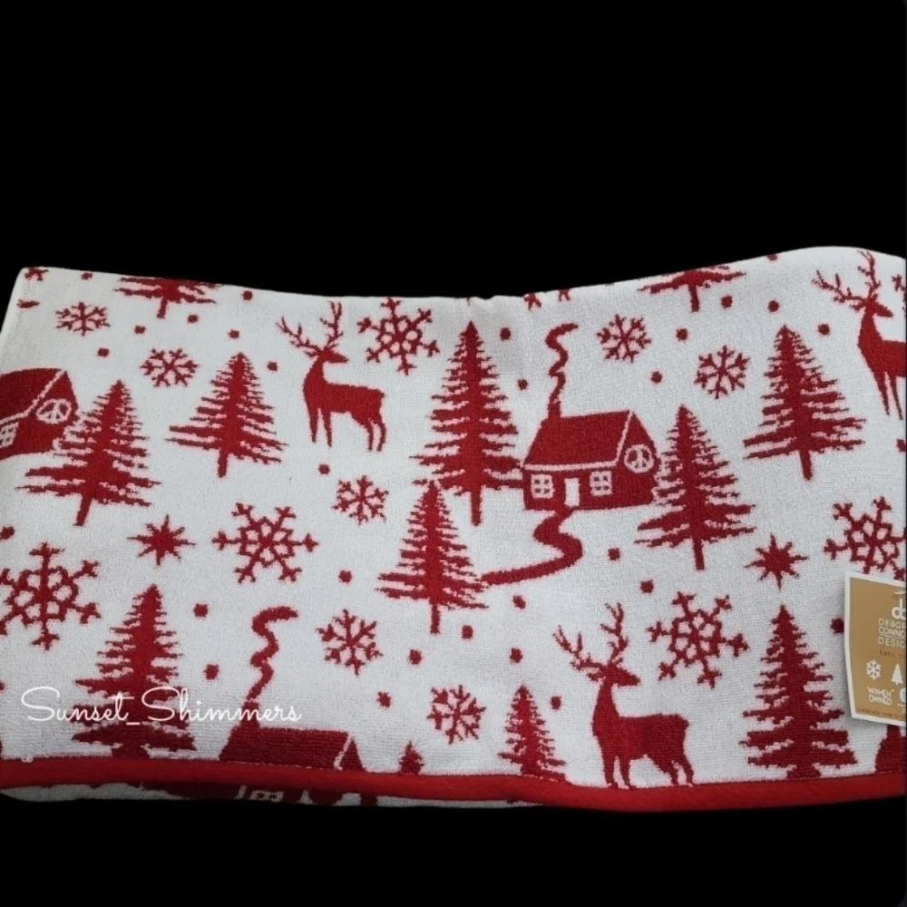 x4 Deborah Connolly Cozy Cabin  Snowflake Reindeer Christmas Bath Hand Towel Set